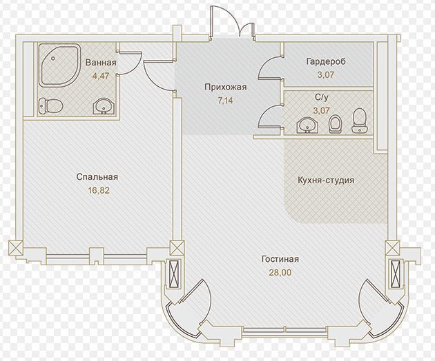 Планировка 2-комнатные квартиры, 66.33 m2 в ЖК Ile de France, в г. Алматы