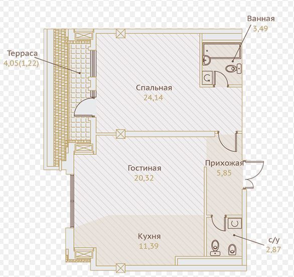 Планировка 2-комнатные квартиры, 72.01 m2 в ЖК Ile de France, в г. Алматы