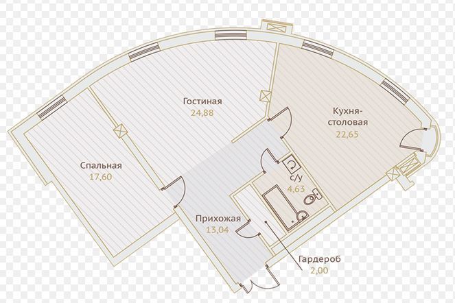 Планировка 2-комнатные квартиры, 87.22 m2 в ЖК Ile de France, в г. Алматы