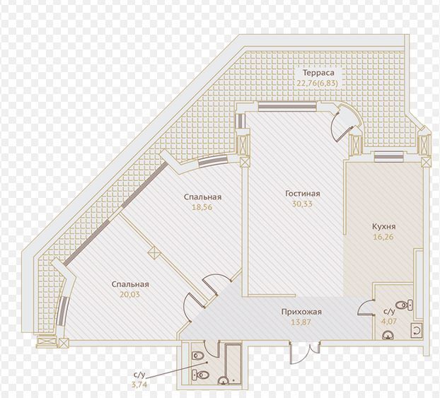 Планировка 3-комнатные квартиры, 117.25 m2 в ЖК Ile de France, в г. Алматы