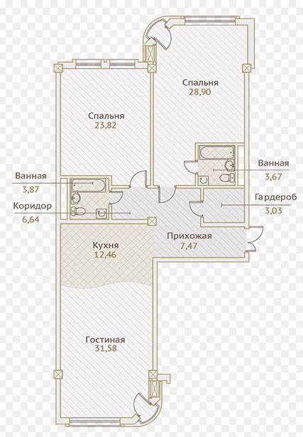 Планировка 3-комнатные квартиры, 121.44 m2 в ЖК Ile de France, в г. Алматы