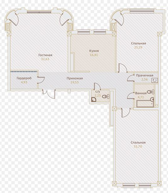 Планировка 3-комнатные квартиры, 143.49 m2 в ЖК Ile de France, в г. Алматы