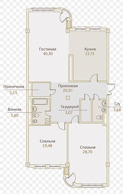 Планировка 3-комнатные квартиры, 147.34 m2 в ЖК Ile de France, в г. Алматы