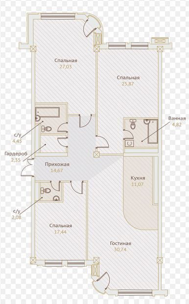 Планировка 4-комнатные квартиры, 146.95 m2 в ЖК Ile de France, в г. Алматы