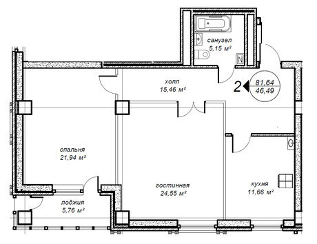 Планировка 2-комнатные квартиры, 81.64 m2 в ЖК Оберег, в г. Нур-Султана (Астаны)