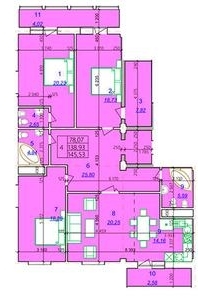 Планировка 4-комнатные квартиры, 145.53 m2 в ЖК Оазис, в г. Усть-Каменогорска