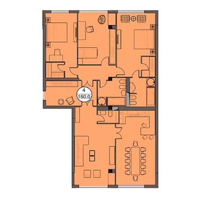 Планировка 4-комнатные квартиры, 180 m2 в ЖК Тан-Нуры, в г. Алматы