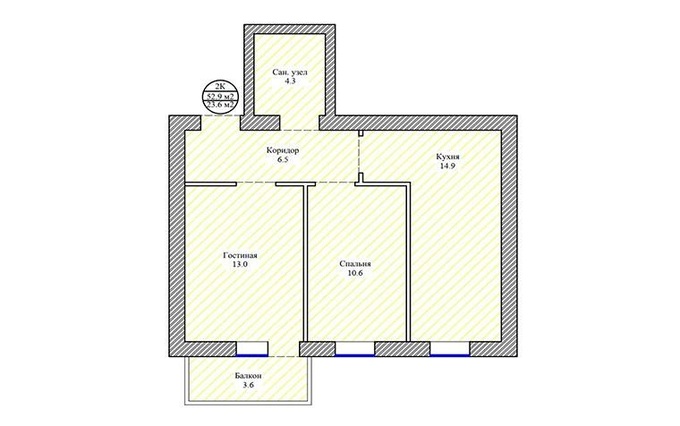 Планировка 2-комнатные квартиры, 52.9 m2 в ЖК Байсал, в г. Нур-Султана (Астаны)