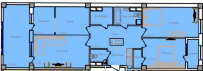 Планировка 3-комнатные квартиры, 128.44 m2 в ЖК B-Group Plaza, в г. Актау