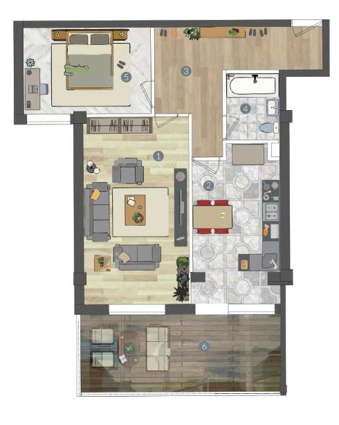 Планировка 2-комнатные квартиры, 75.74 m2 в ЖК Дом на Гагарина, в г. Алматы