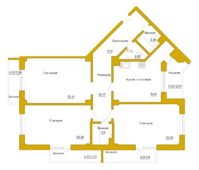 Планировка 3-комнатные квартиры, 120.27 m2 в ЖК Versailles, в г. Актау