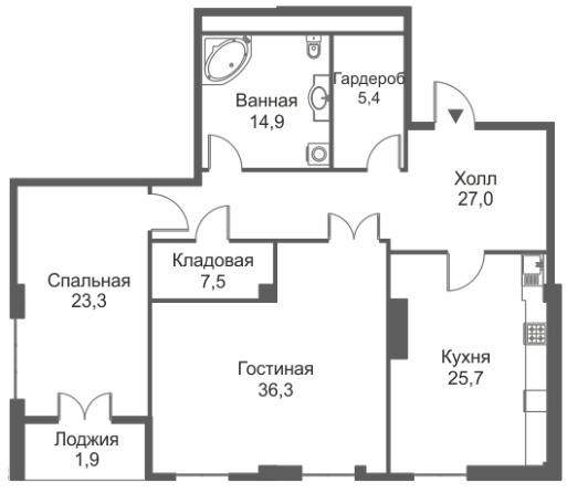 Планировка 2-комнатные квартиры, 141.7 m2 в ЖК Miras Park, в г. Алматы