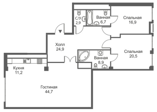 Планировка 3-комнатные квартиры, 136.7 m2 в ЖК Miras Park, в г. Алматы