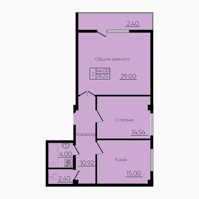 Планировка 2-комнатные квартиры, 78.25 m2 в ЖК Tomiris Towers, в г. Актау