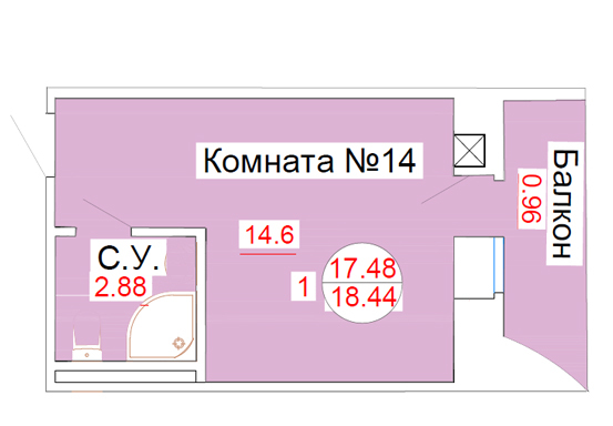 Планировка Студии квартиры, 18.44 m2 в ЖК Лея-Small, в г. Нур-Султана (Астаны)