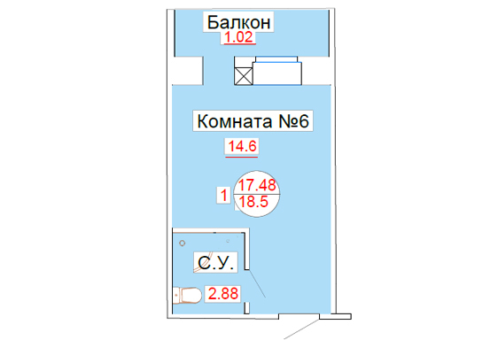 Планировка Студии квартиры, 18.5 m2 в ЖК Лея-Small, в г. Нур-Султана (Астаны)