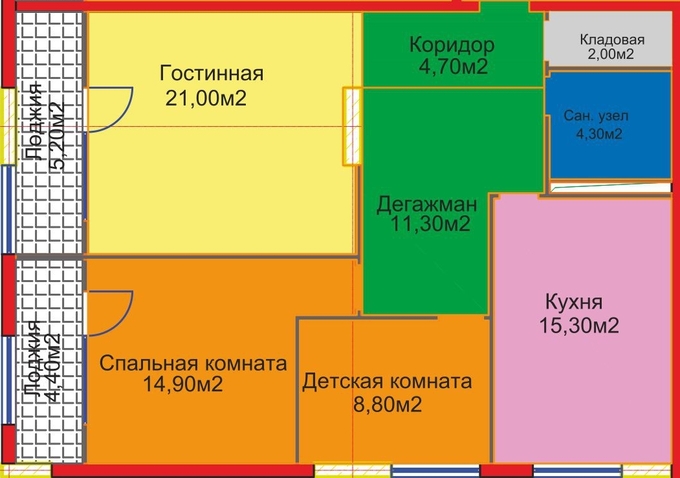 Планировка 3-комнатные квартиры, 91.9 m2 в ЖК Sara Residence, в г. Актау