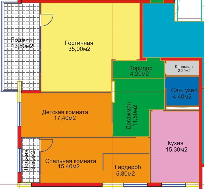Планировка 3-комнатные квартиры, 128.2 m2 в ЖК Sara Residence, в г. Актау