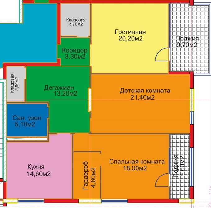 Планировка 3-комнатные квартиры, 116.3 m2 в ЖК Sara Residence, в г. Актау