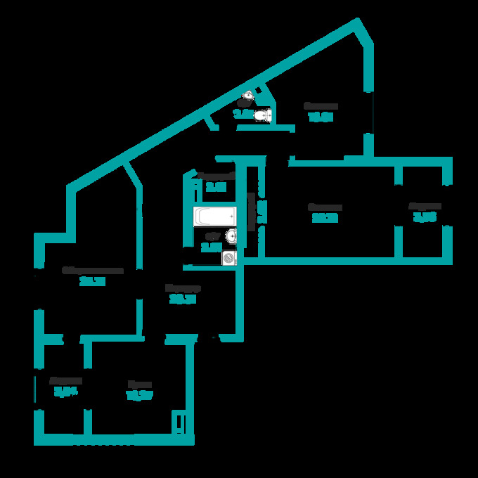 Планировка 3-комнатные квартиры, 127.14 m2 в ЖК Kausar, в г. Атырау