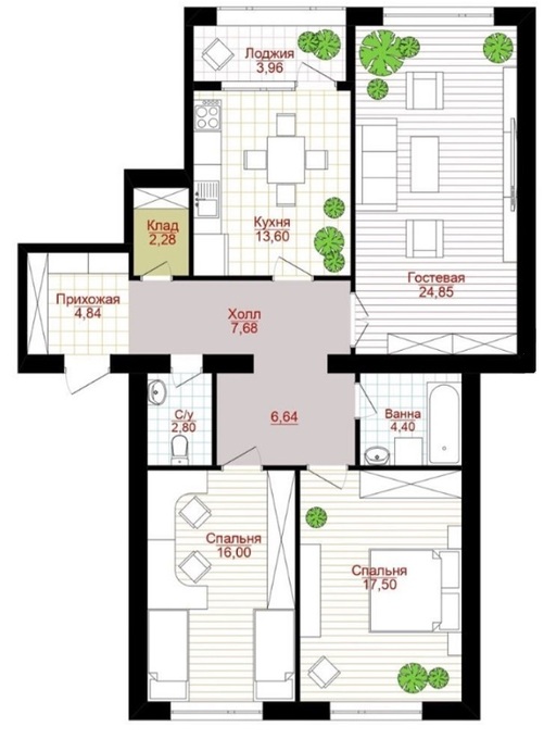 Планировка 3-комнатные квартиры, 100.59 m2 в ЖК For You, в г. Актау