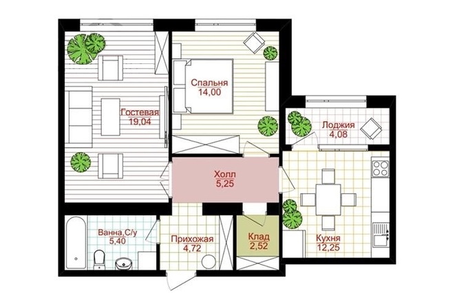 Планировка 2-комнатные квартиры, 63.18 m2 в ЖК For You, в г. Актау