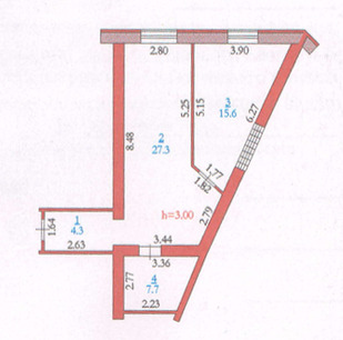 Планировка 1-комнатные квартиры, 54.9 m2 в ЖК Олимп, в г. Актобе