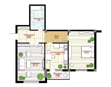 Планировка 2-комнатные квартиры, 88.73 m2 в ЖК Elorda Residence, в г. Атырау