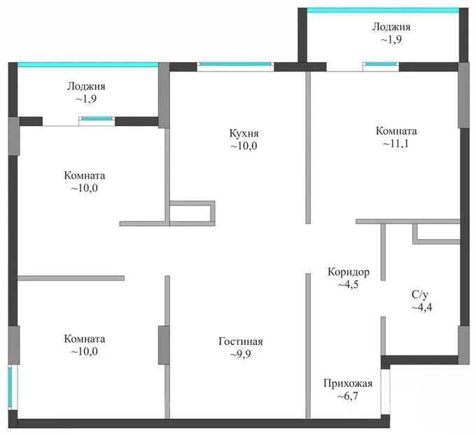 Планировка 4-комнатные квартиры, 70.4 m2 в ЖК AiSafi, в г. Нур-Султана (Астаны)