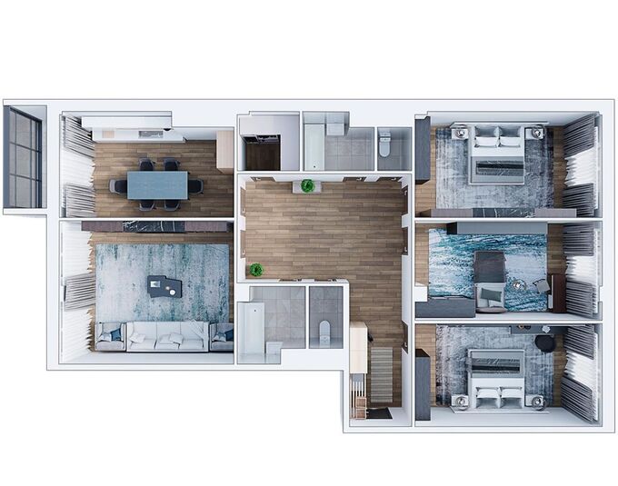 Планировка 4-комнатные квартиры, 141 m2 в ЖК Riverside Residents, в г. Атырау