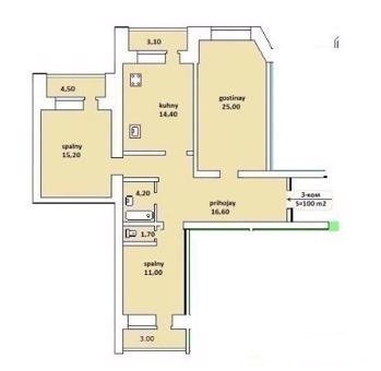 Планировка 3-комнатные квартиры, 100 m2 в ЖК Mangilik, в г. Актобе