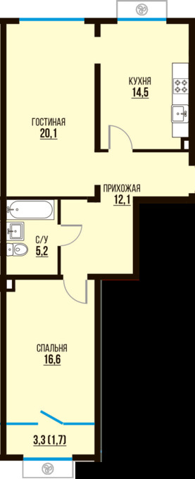 Планировка 2-комнатные квартиры, 70.2 m2 в ЖК Tamarix City, в г. Алматы