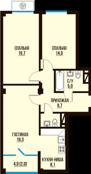 Планировка 3-комнатные квартиры, 80.7 m2 в ЖК Tamarix City, в г. Алматы