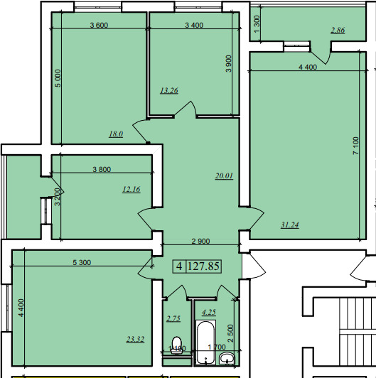 Планировка 4-комнатные квартиры, 127.85 m2 в ЖК Murager, в г. Актау