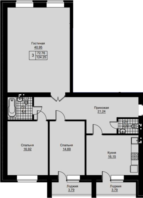 Планировка 3-комнатные квартиры, 124.25 m2 в ЖК Шанырак, в г. Актобе