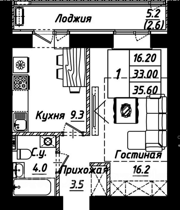 Планировка 1-комнатные квартиры, 35.6 m2 в ЖК Рио-де-Жанейро, в г. Нур-Султана (Астаны)