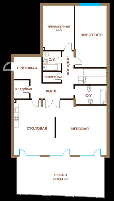 Планировка 6-комнатные квартиры, 137.5 m2 в ЖК Exclusive Юбилейный, в г. Алматы