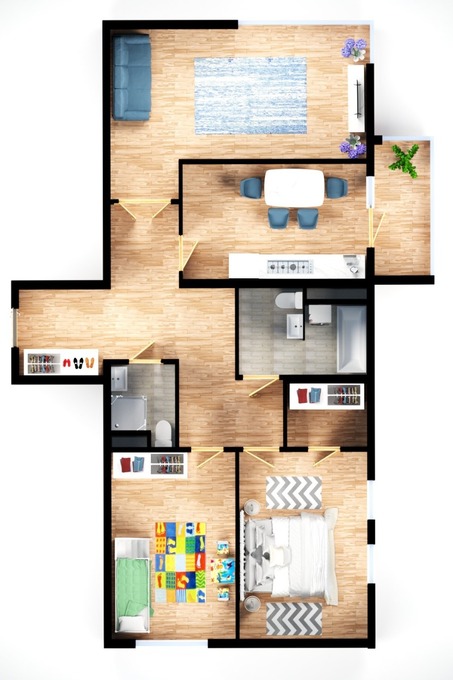 Планировка 3-комнатные квартиры, 102.64 m2 в ЖК Felicita, в г. Алматы