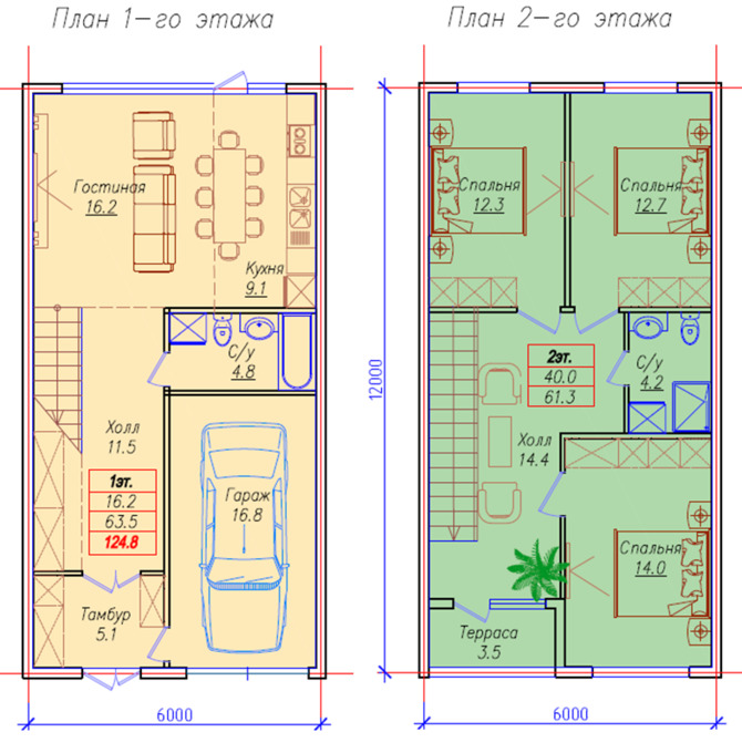 Планировка Таунхаусы квартиры, 125 m2 в КГ Nurzher, в г. Нур-Султана (Астаны)