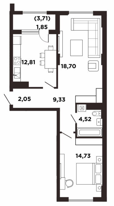 Планировка 2-комнатные квартиры, 64 m2 в ЖК Кок жайлау, в г. Нур-Султана (Астаны)