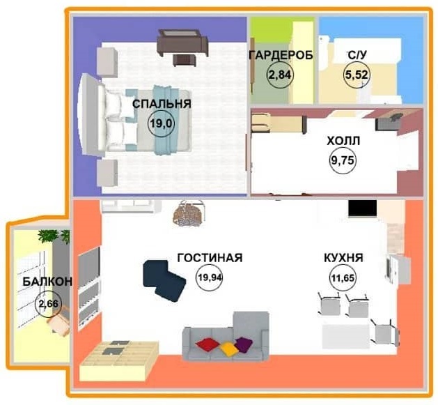 Планировка 2-комнатные квартиры, 71.36 m2 в ЖК Sun City Next, в г. Уральска