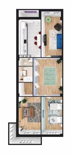 Планировка 3-комнатные квартиры, 120.03 m2 в ЖК Sonata, в г. Атырау