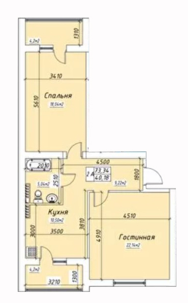 Планировка 2-комнатные квартиры, 73.34 m2 в ЖК Zhanaozen City, в г. Актау