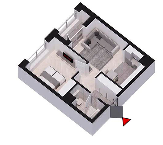 Планировка 1-комнатные квартиры, 41.87 m2 в ЖК Шымкент Сити, в г. Нур-Султана (Астаны)