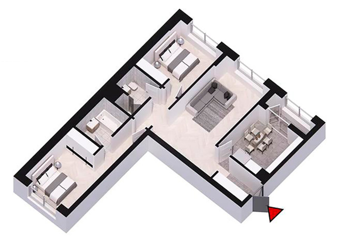 Планировка 3-комнатные квартиры, 92.22 m2 в ЖК Шымкент Сити, в г. Нур-Султана (Астаны)