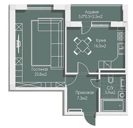 Планировка 1-комнатные квартиры, 55.5 m2 в ЖК Guriev, в г. Атырау