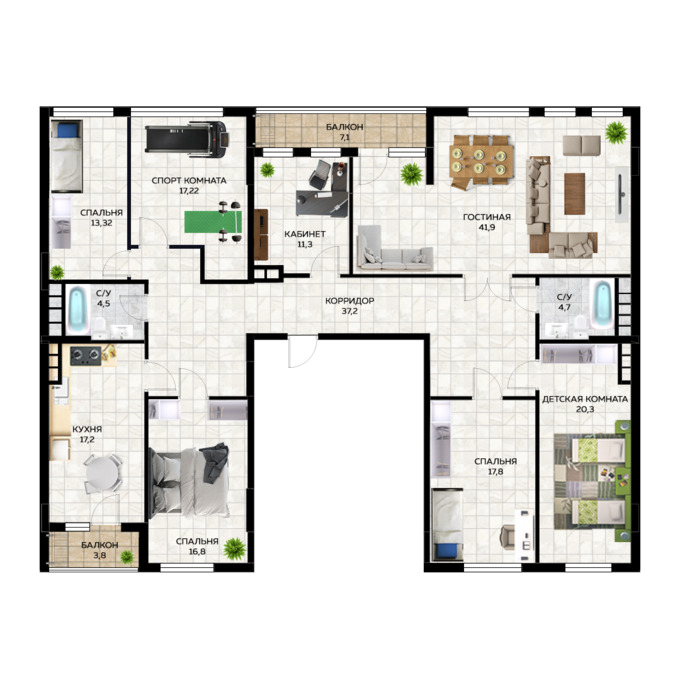Планировка 7-комнатные квартиры, 213.14 m2 в Клубный дом Soho 14, в г. Актау