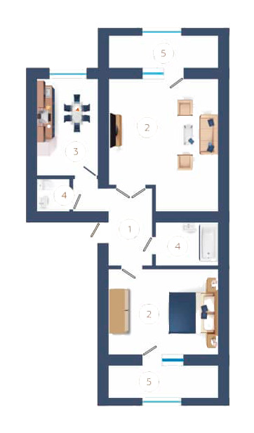 Планировка 2-комнатные квартиры, 76.41 m2 в ЖК Qarlygash, в г. Шымкента