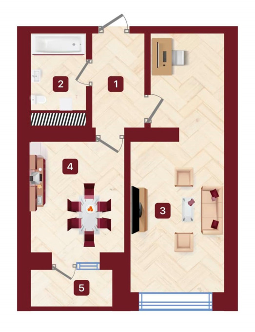 Планировка 1-комнатные квартиры, 42.25 m2 в ЖК Avalon, в г. Шымкента