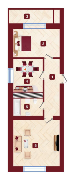 Планировка 2-комнатные квартиры, 63.95 m2 в ЖК Avalon, в г. Шымкента